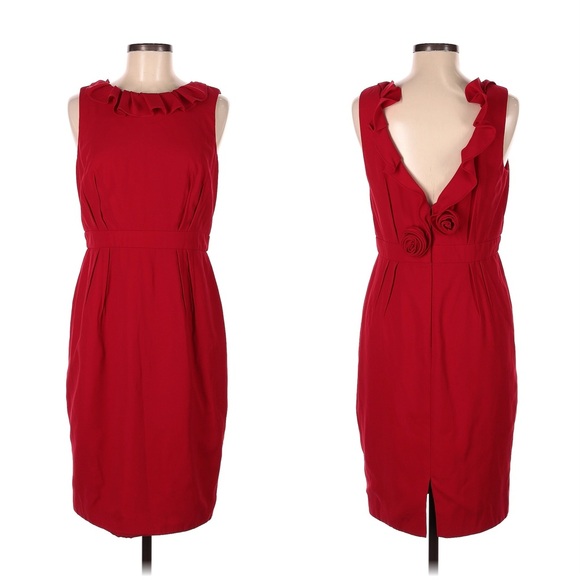 Carmen Marc Valvo Collection Red Ruffle Rosette Sheath Dress - Picture 1 of 11